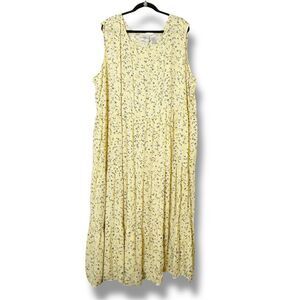 Studio Ease Plus Size Yellow Ditsy Floral Maxi Sundress 26W Cottagecore Style